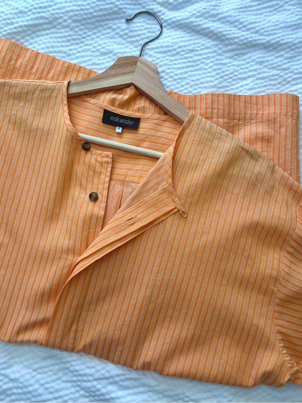 Eskandar Striped Boxy Orange Poplin Shirt